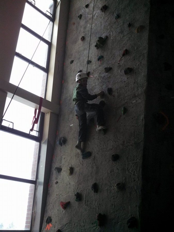 Alexander made it about half-way up the wall. Great effort for his first time climbing!
